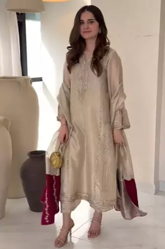 Cream embroidery pure jimmy choo fully stitched palazzo suit set