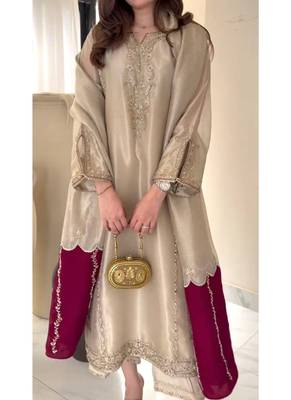 Cream embroidery pure jimmy choo fully stitched palazzo suit set 3