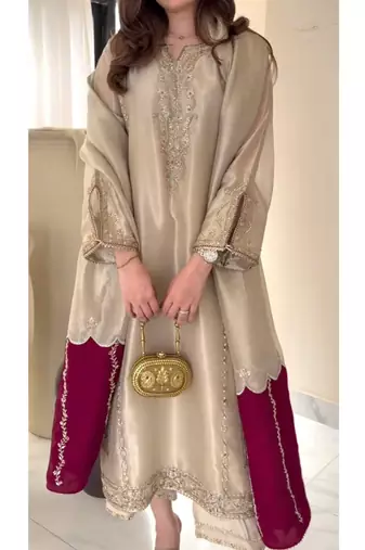 Cream embroidery pure jimmy choo fully stitched palazzo suit set