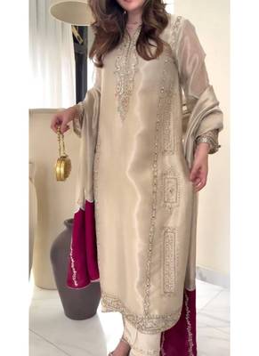 Cream embroidery pure jimmy choo fully stitched palazzo suit set 4