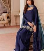 Navy-blue embroidery crepe fully stitched farshi salwar suit set