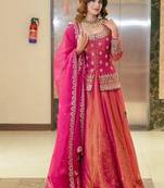 Pink Embroidery Simmer Silk Lehenga Dupatta With Top