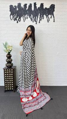 White Color  Mirror Work Satin art silk saree 2