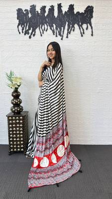 White Color  Mirror Work Satin art silk saree 3