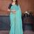 Blue crunchy cruss silk embroiderd saree with contrast blouse piece