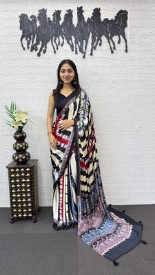 Black Color Heavy Mirror Work  Satin Silk  Saree 1