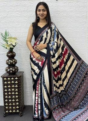 Black Color Heavy Mirror Work  Satin Silk  Saree 2