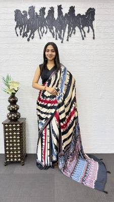 Black Color Heavy Mirror Work  Satin Silk  Saree 3