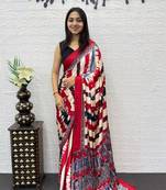 Red Color Heavy Mirror Work  Satin Silk  Saree