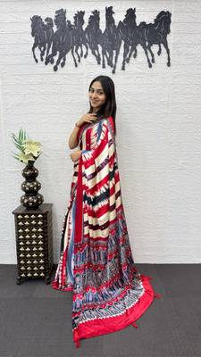 Red Color Heavy Mirror Work  Satin Silk  Saree 4