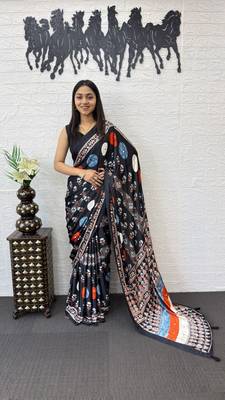 Black Color Heavy Mirror Work with Elegant Viscose Latkan Pallu Border Work Satin Saree 2