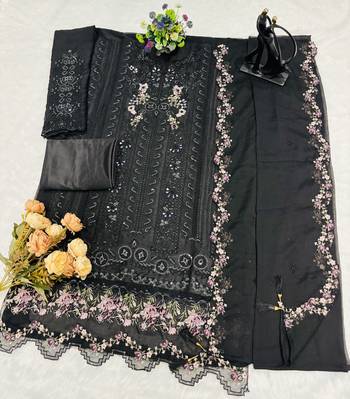 Black chiffon suit with embroidered crystal khatli  2