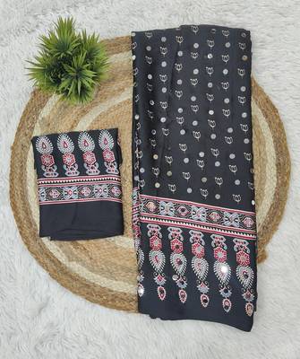 Black Color Heavy Mirror Work with Elegant Viscose Latkan Pallu Border Work Satin art silk saree 5