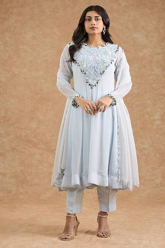 Light blue georgette applique work anarkali set