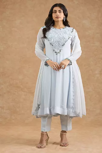 Light blue georgette applique work anarkali set
