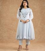 Light blue georgette applique work anarkali set