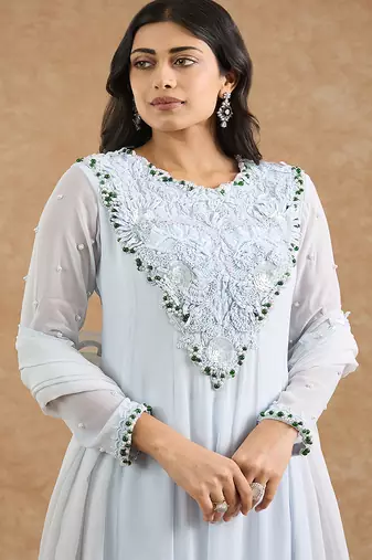 Light blue georgette applique work anarkali set