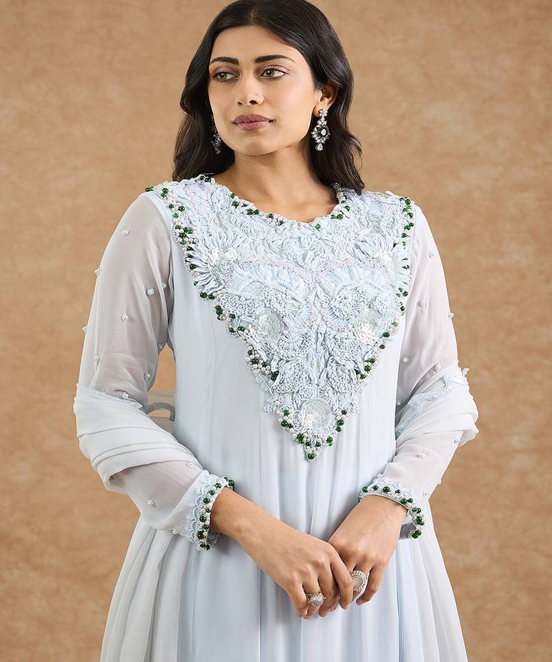 Light blue georgette applique work anarkali set