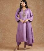 Dull purple opara silk hand embroidered kurta set