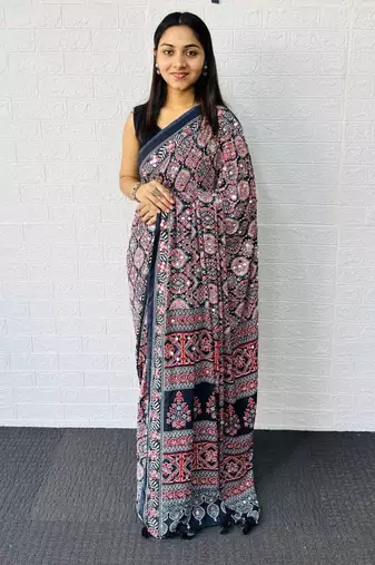 Black Color  Heavy Mirror Work with Elegant Latkan Pallu Border Work Satin Saree