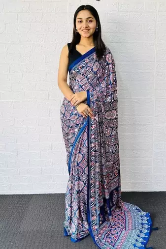 Blue Color  Heavy Mirror Work with Elegant Latkan Pallu Border Work Satin Saree
