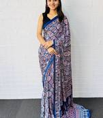 Blue Color  Heavy Mirror Work with Elegant Latkan Pallu Border Work Satin Saree