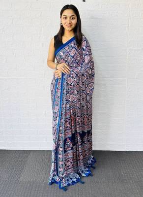 Blue Color  Heavy Mirror Work with Elegant Latkan Pallu Border Work Satin Saree 2