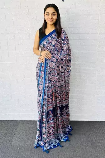 Blue Color  Heavy Mirror Work with Elegant Latkan Pallu Border Work Satin Saree