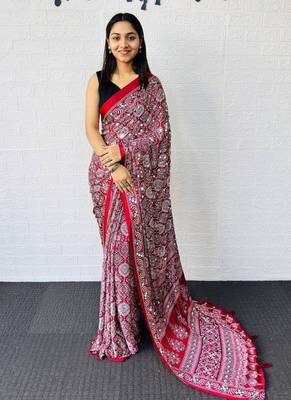 Maroon Color  Heavy Mirror Work with Elegant Latkan Pallu Border Work Satin Saree 1
