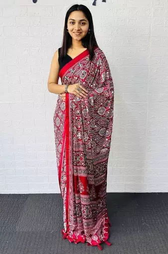 Maroon Color  Heavy Mirror Work with Elegant Latkan Pallu Border Work Satin Saree