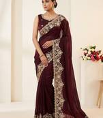  Soft Space Silk Embroidered Women's Saree With Blouse Set 