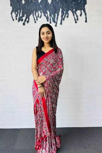 Maroon Color  Heavy Mirror Work with Elegant Latkan Pallu Border Work Satin Saree