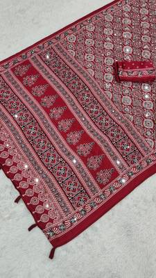 Maroon Color  Heavy Mirror Work with Elegant Latkan Pallu Border Work Satin Saree 5
