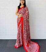 Red Color  Heavy Mirror Work with Elegant Latkan Pallu Border Work Satin Saree