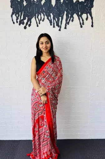 Red Color  Heavy Mirror Work with Elegant Latkan Pallu Border Work Satin Saree