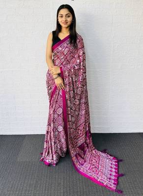 Wine Color  Heavy Mirror Work with Elegant Latkan Pallu Border Work Satin Saree 1