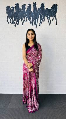 Wine Color  Heavy Mirror Work with Elegant Latkan Pallu Border Work Satin Saree 3