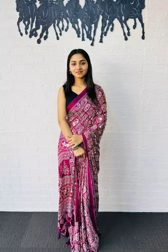 Wine Color  Heavy Mirror Work with Elegant Latkan Pallu Border Work Satin Saree