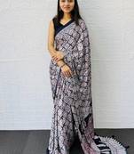 Black Color Mirror And  Latkan Pallu Border Work Satin Saree