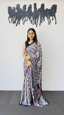 Black Color Mirror And  Latkan Pallu Border Work Satin Saree 2