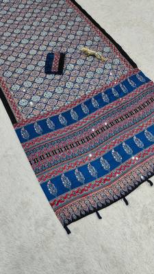 Blue Color Mirror And  Latkan Pallu Border Work Satin Saree 5
