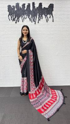Black Color Mirror Work with Elegant Viscose Latkan Pallu Work Satin Saree 1