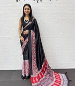 Black Color Mirror Work with Elegant Viscose Latkan Pallu Work Satin Saree