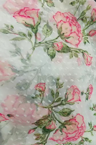 Off-White Floral Print and Subtle Zari A-Line Lehenga with Round Neck Blouse
