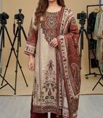 Beige silk blend printed kurta set