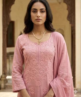 Pink rayon embroidered kurta set 2