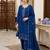 Blue silk blend embroidered farshi salwar kameez set