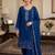 Blue silk blend embroidered farshi salwar kameez set