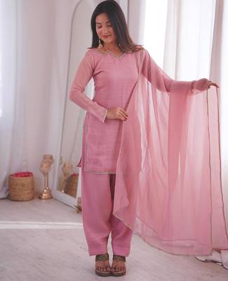 Pink silk blend plain farshi salwaar set 2