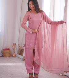 Pink silk blend plain farshi salwaar set